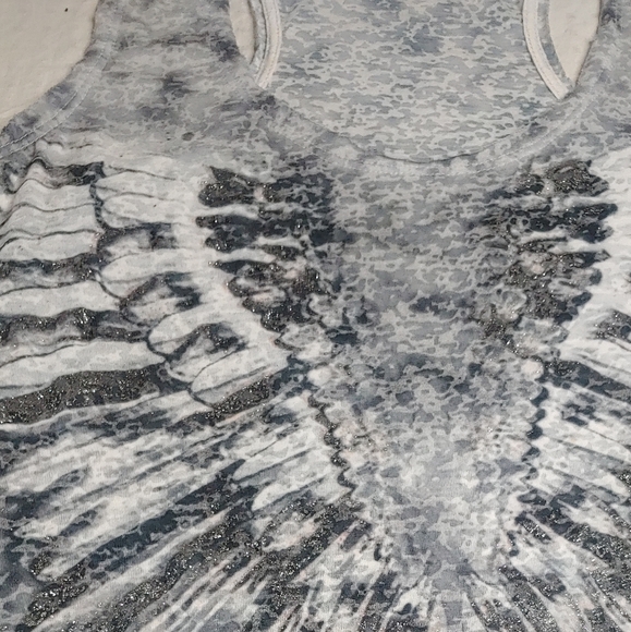 Rock & Republic B&W Feather Design Bling Tank - Beautiful! Large - Picture 2 of 7